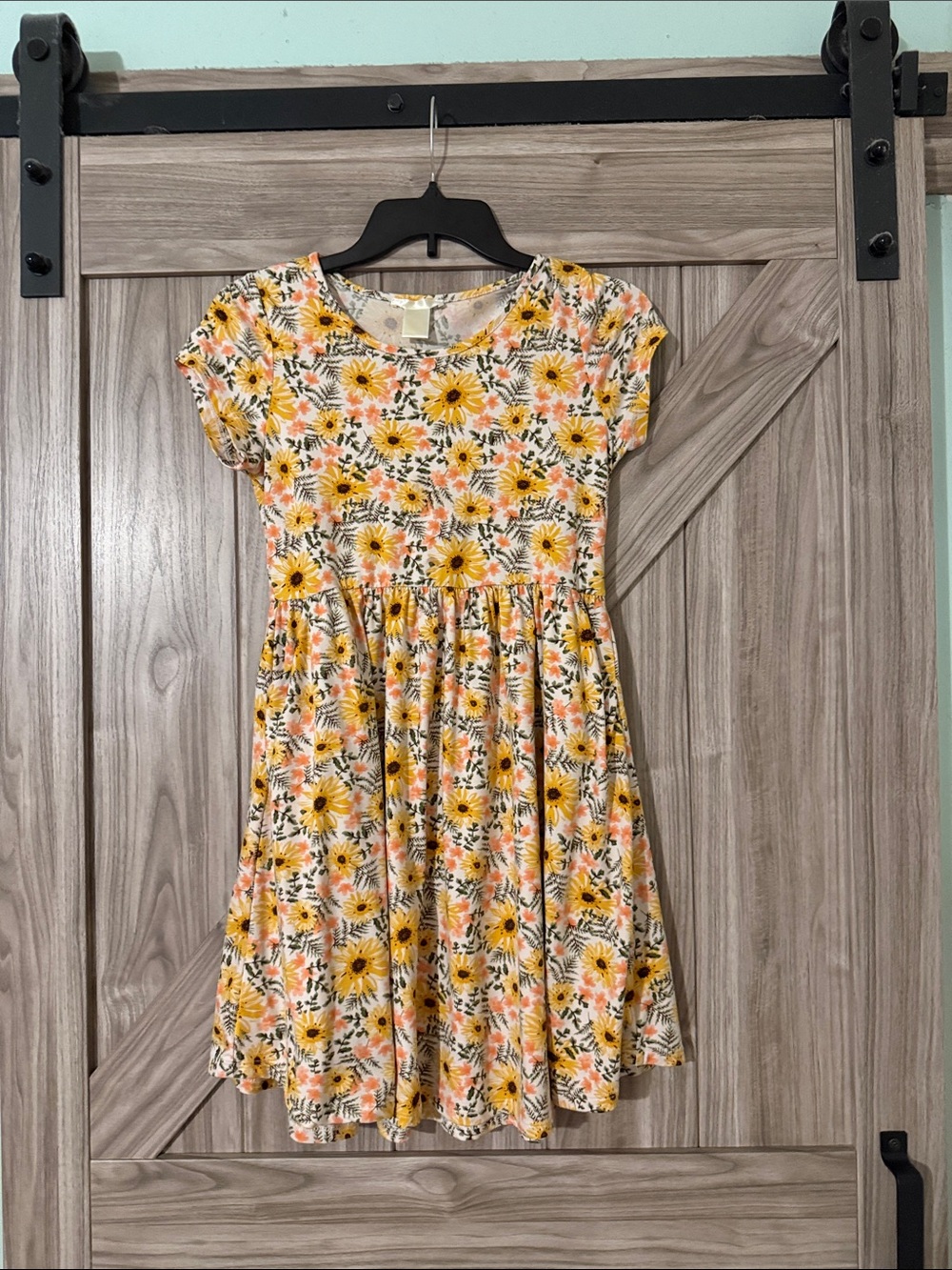 Source Unknown Yellow and Peach Floral Sunflower Casual Girls Dress